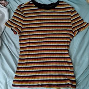 Yellow/ orange / white / black striped shirt